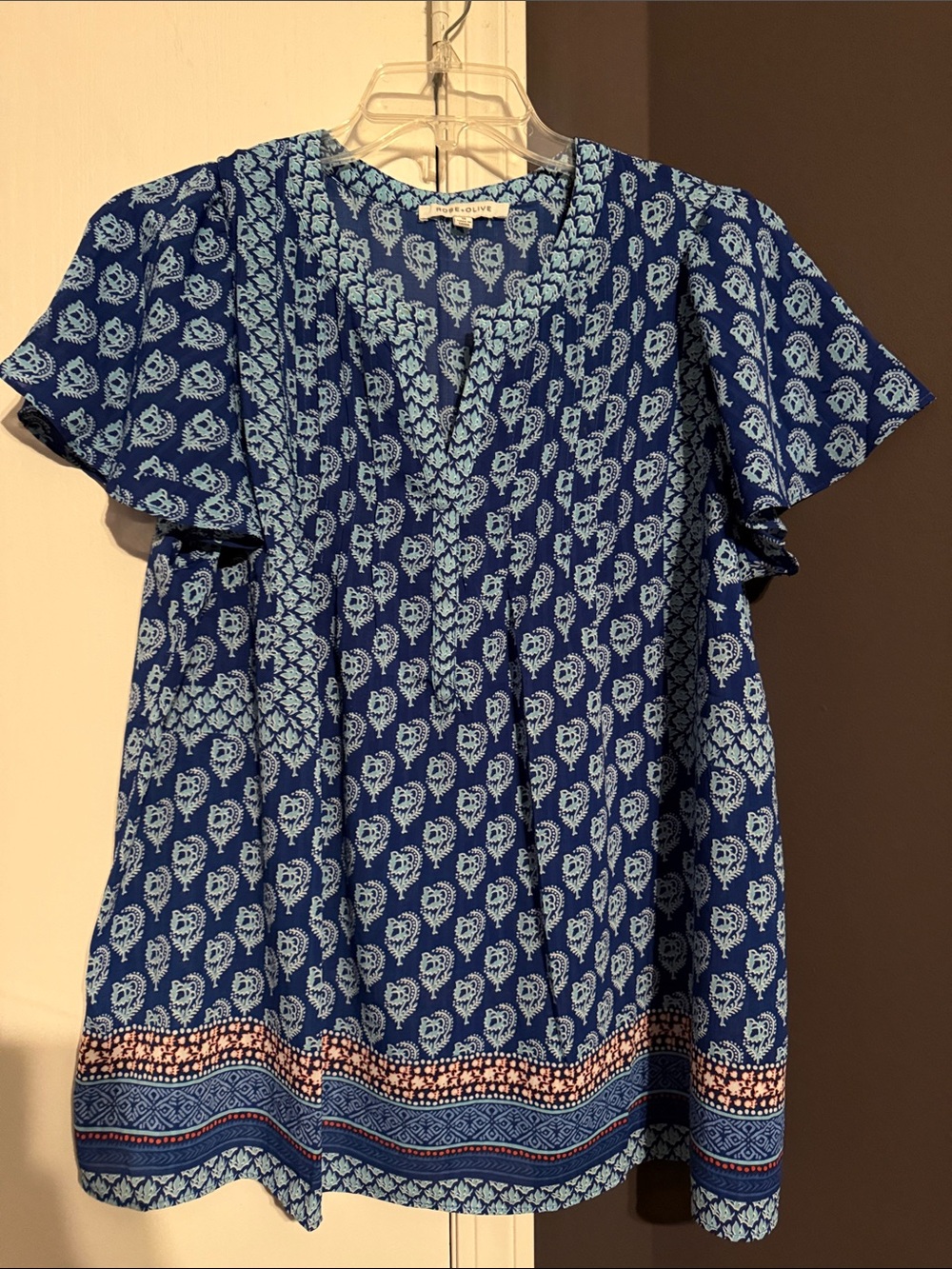Rose & Olive Blue Printed Short-Sleeve Women's Top